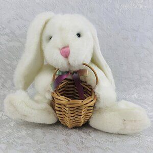 Teddy's Friends Vintage 1999 White Plush Bunny 7” w/Colorful Bow & Easter Basket